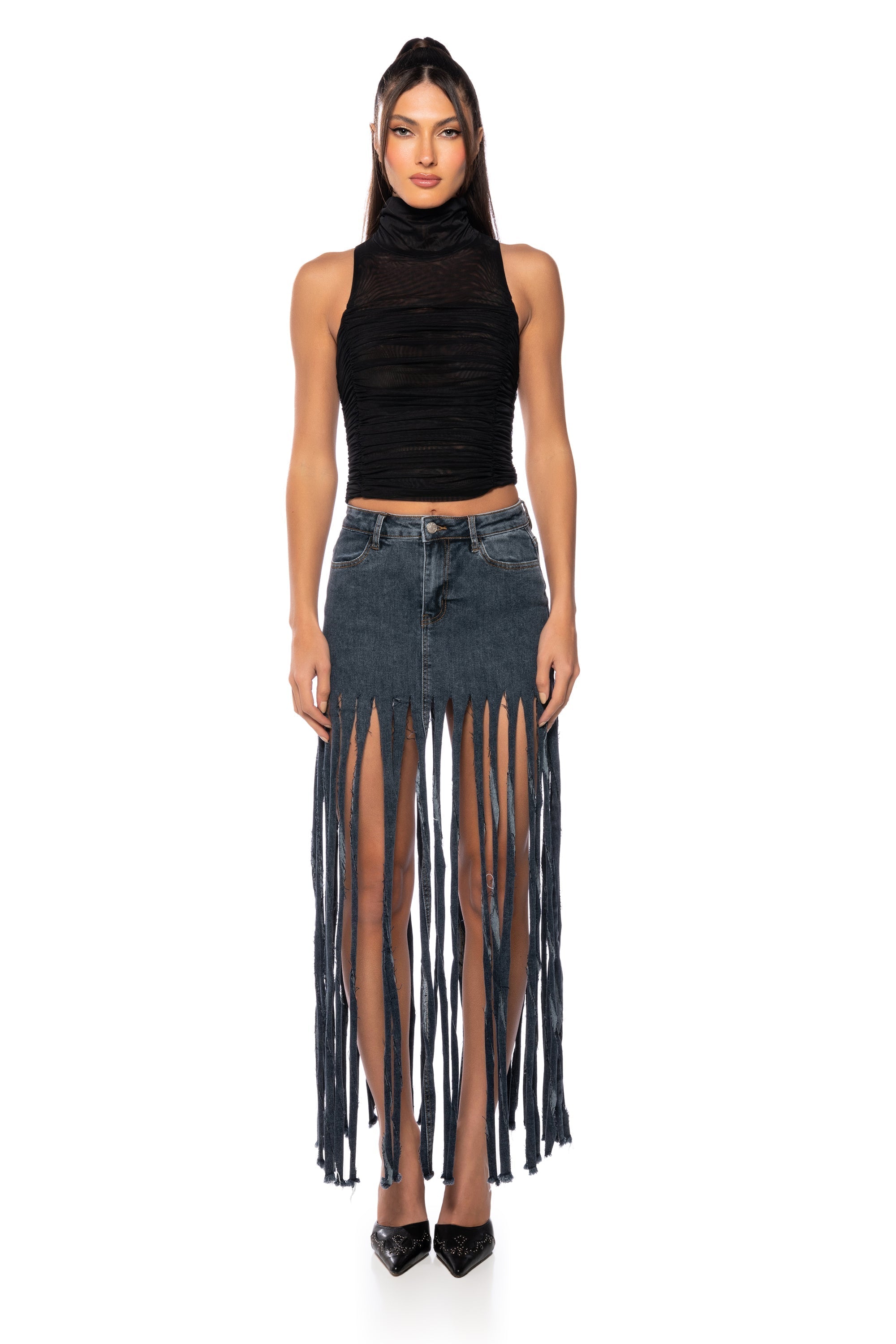MORA MOCK NECK MESH TOP