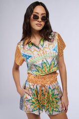 MOSAIC SATIN PRINT SHORT SLEEVE BLOUSE