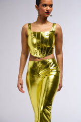 NEED YOU TONIGHT METALLIC FAUX LEATHER CORSET