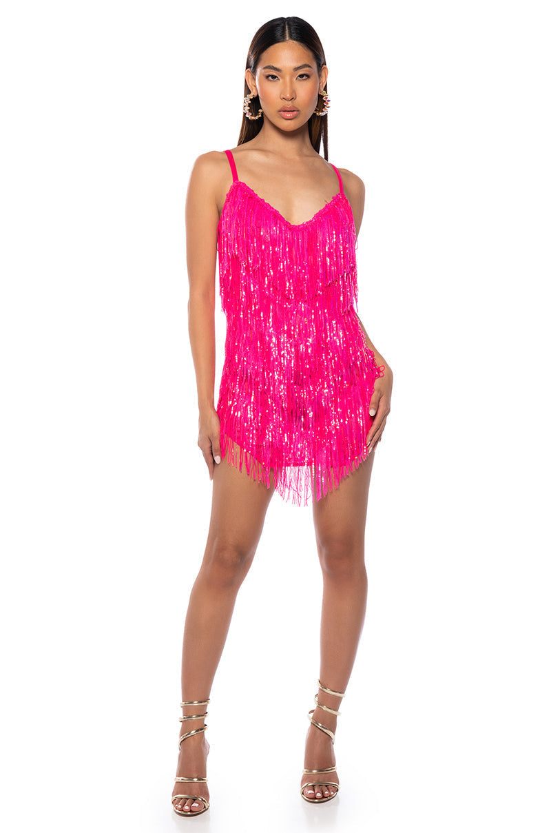 NEVER ENDING NIGHTS SPARKLE MINI DRESS IN PINK