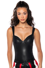 NEVER LACKING FAUX LEATHER BODYSUIT