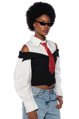 NEVER MISS A BEAT TIE DETAIL POPLIN TOP