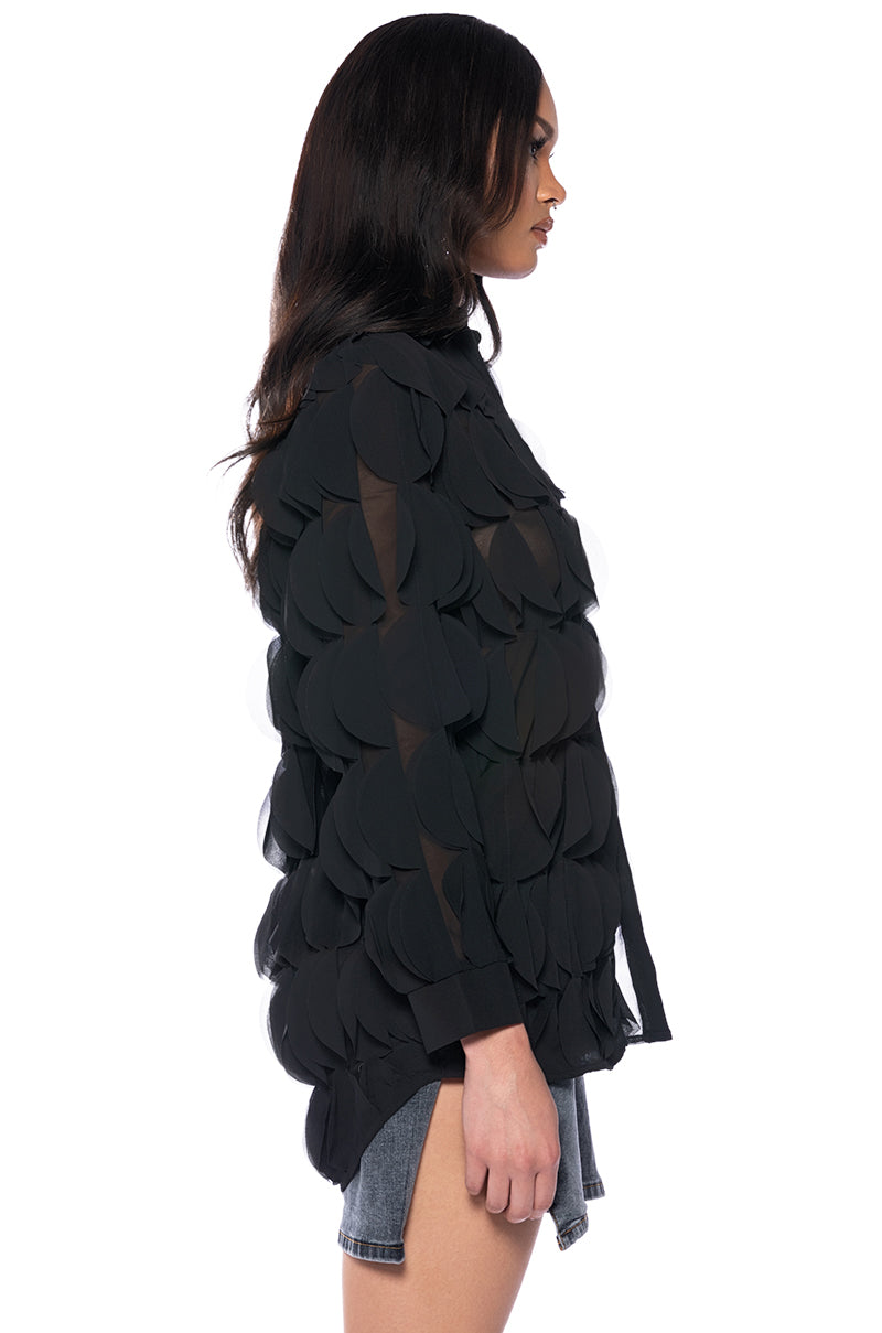 NEXT TIME TEXTURED BUTTON DOWN BLOUSE