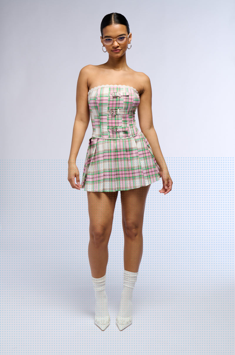 NICKI PLAID PLEATED MINI SKIRT
