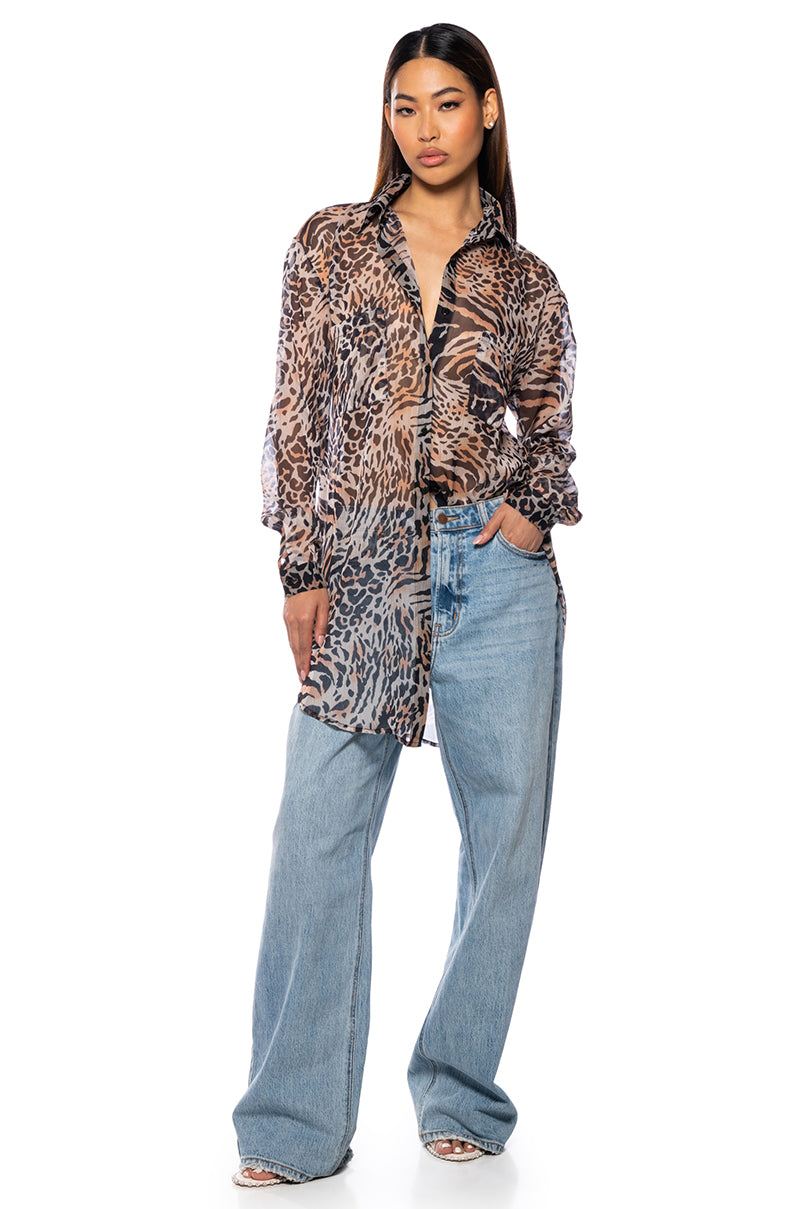 NIKKI ALMOST SHEER BUTTON DOWN TOP