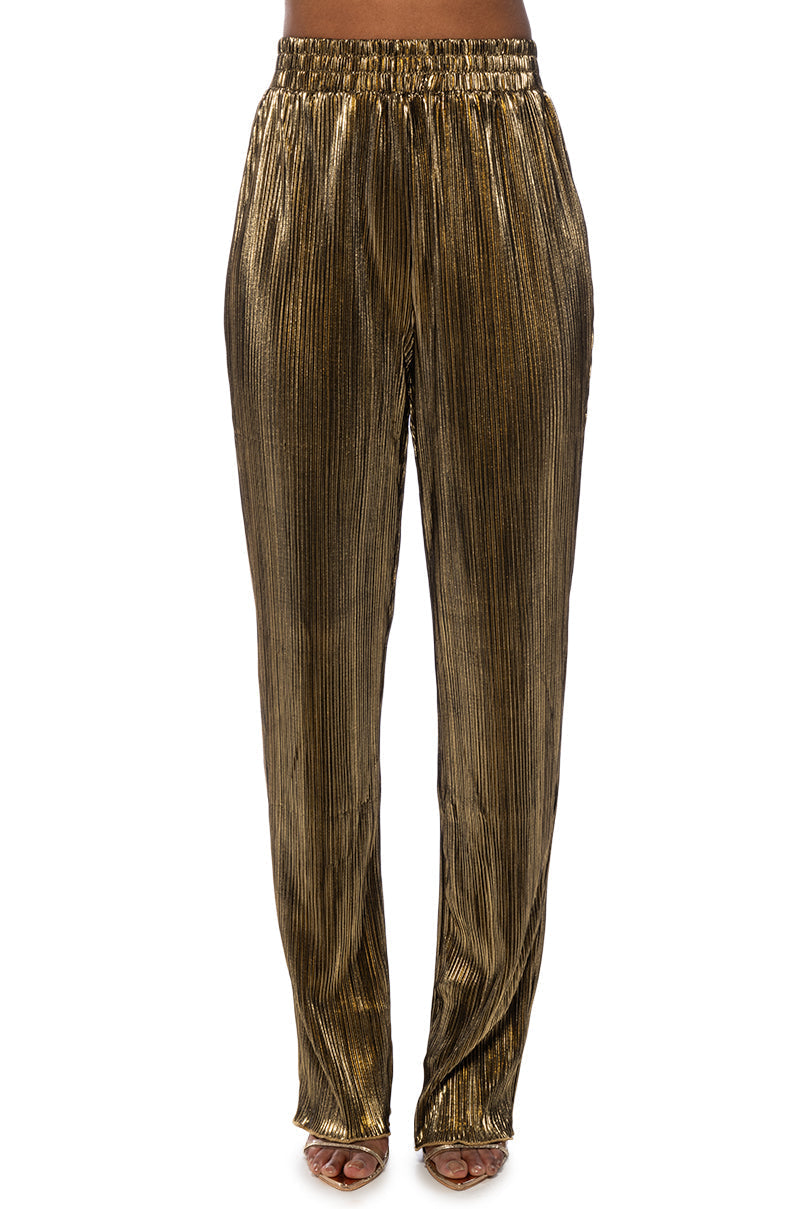 NOEL PLEATED METALLIC PALAZZO PANT