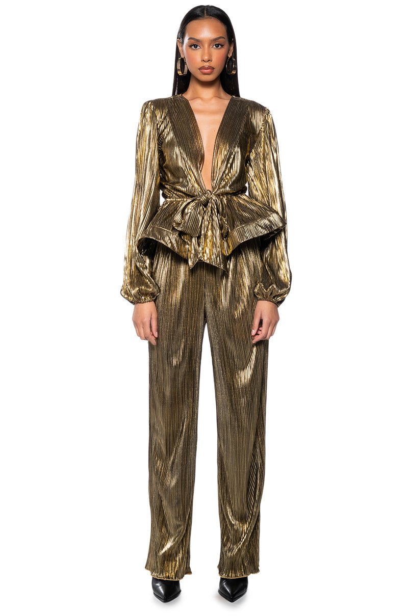 NOEL PLEATED METALLIC PALAZZO PANT