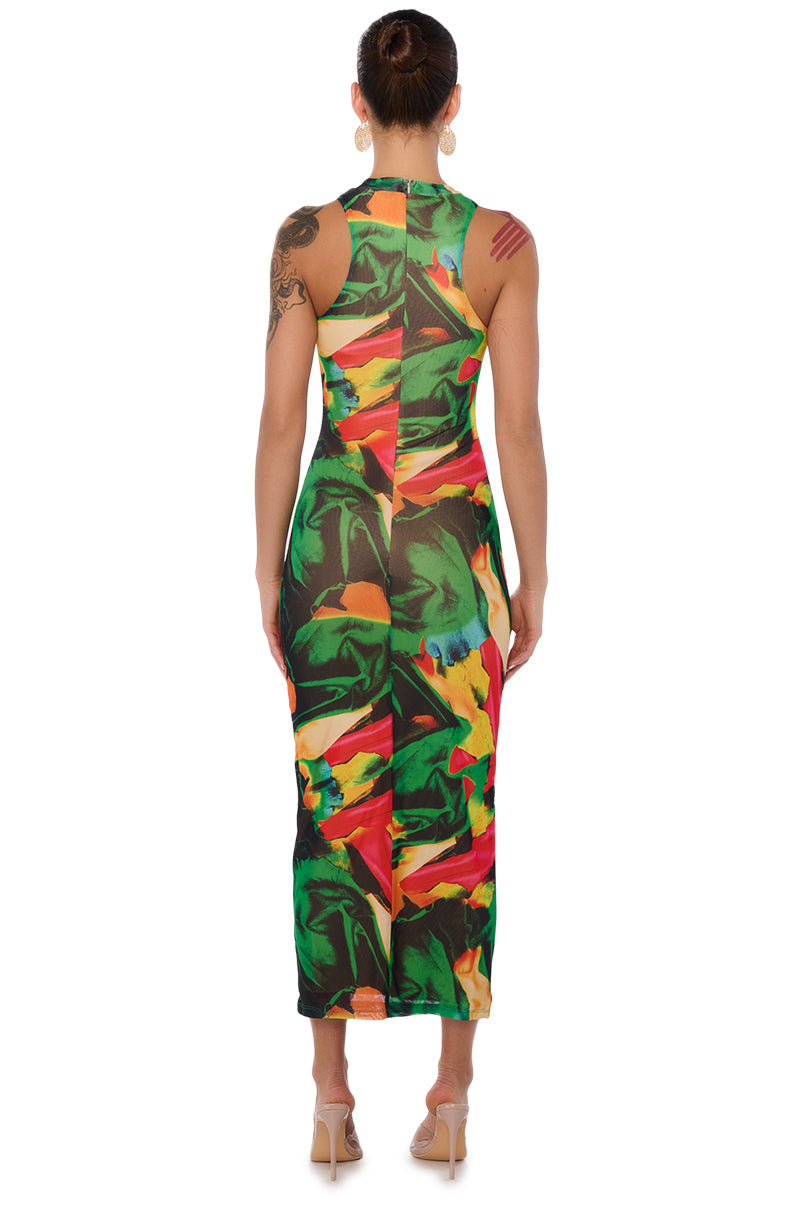 ON A ROLL PRINTED MAXI DRESS IN GREEN MULTI