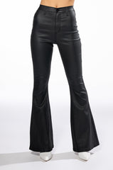 ON DUTY VEGAN LEATHER HIGH RISE FLARE PANTS LONG INSEAM