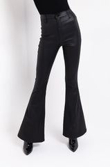 ON DUTY FAUX LEATHER HIGH RISE FLARE PANTS