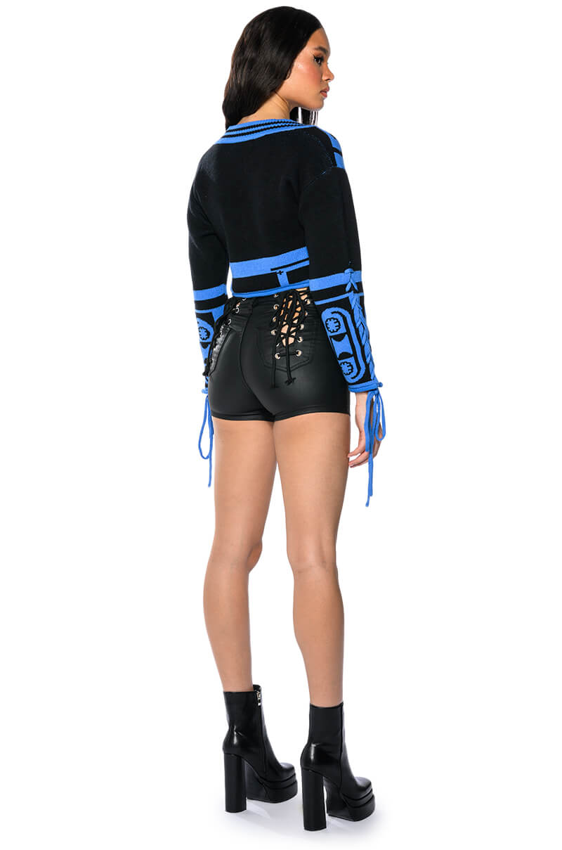 ON-DUTY VEGAN LEATHER LACE UP SHORTS