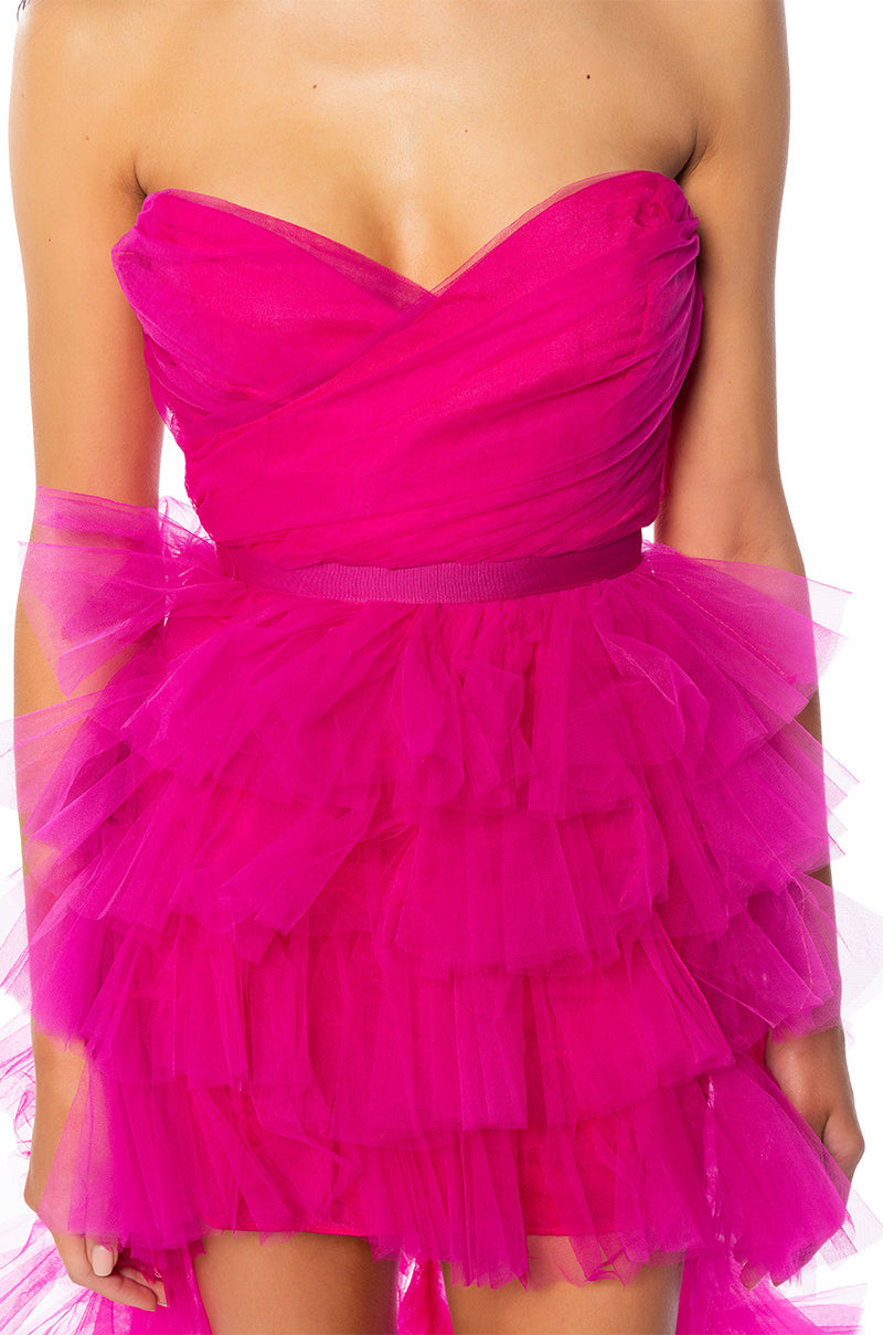 ON MY LEVEL TULLE HIGH LOW DRESS