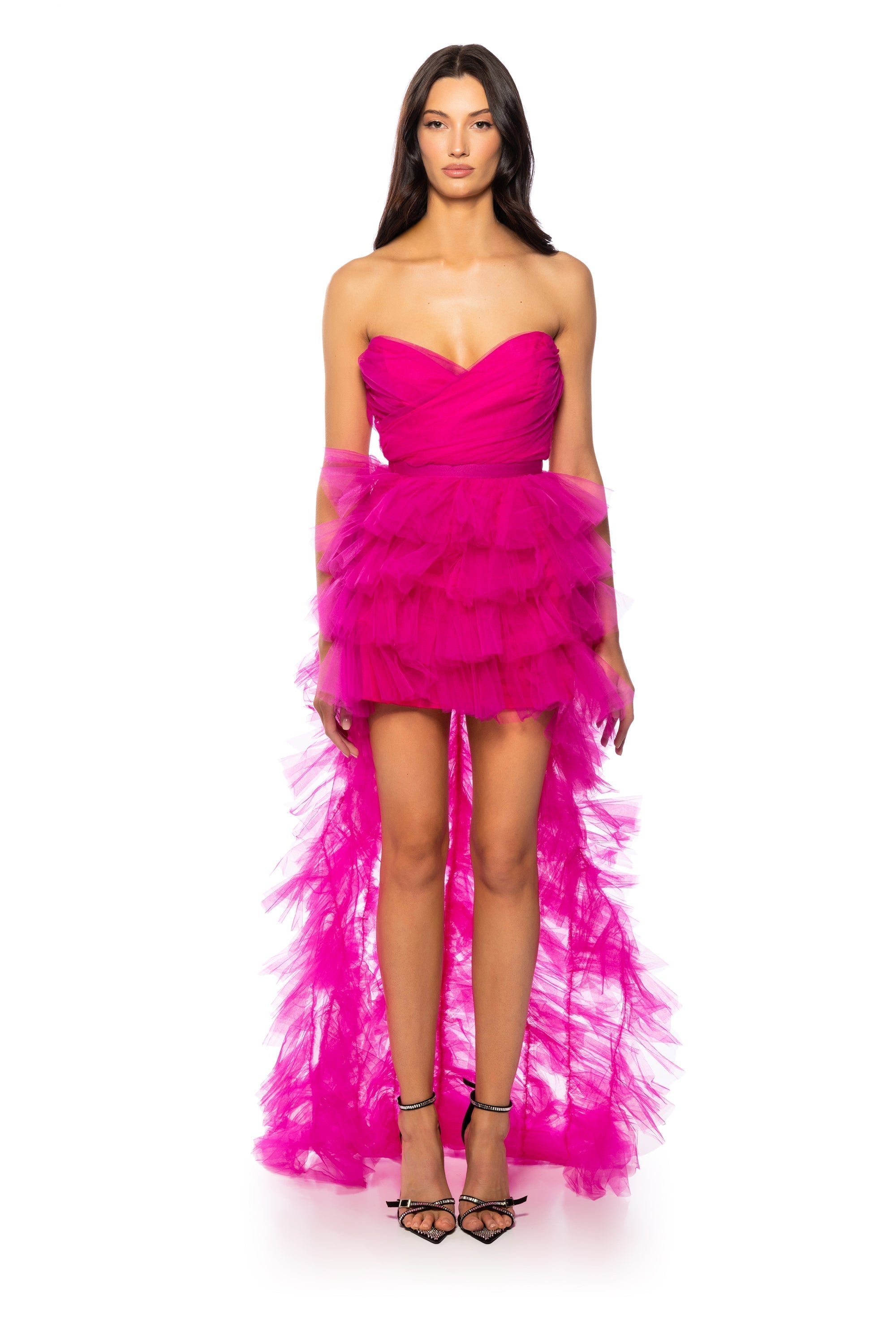 ON MY LEVEL TULLE HIGH LOW DRESS