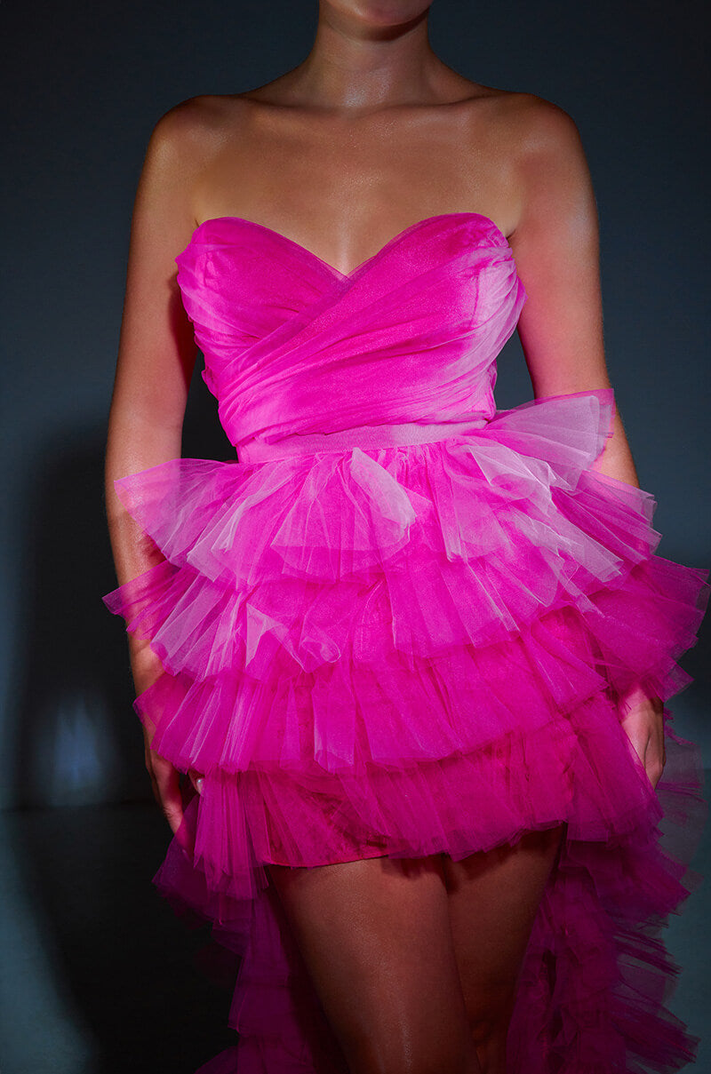 ON MY LEVEL TULLE HIGH LOW DRESS