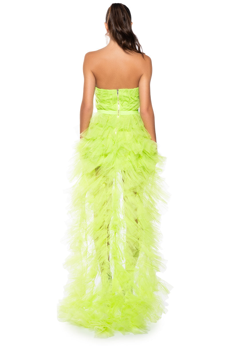 ON MY LEVEL TULLE HIGH LOW DRESS