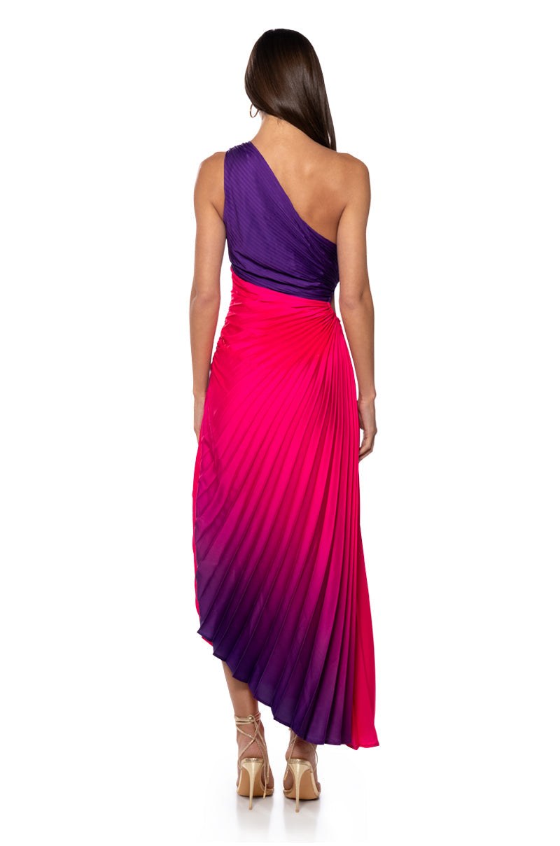 ON MY OWN WAVE OMBRE ONE SHOULDER MAXI DRESS