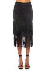 ON THE LOOK OUT FRINGE MIDI SKIRT