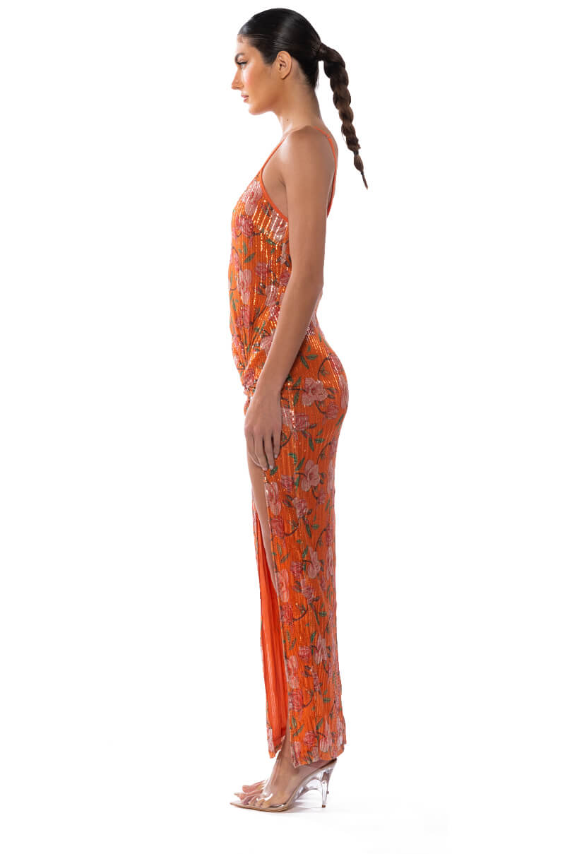 ONE STEP CLOSER SEQUIN COVERED MAXI DRESS