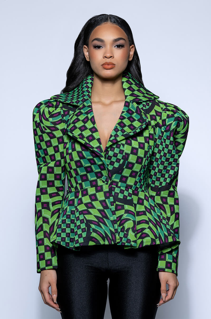 OPTICAL GREEN CHECKERED BLAZER