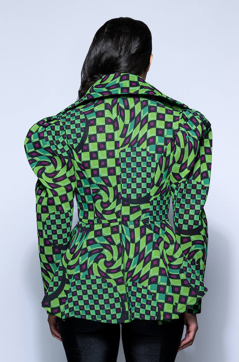 OPTICAL GREEN CHECKERED BLAZER