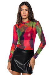 OWN IT MESH PRINTED LONG SLEEVE TOP
