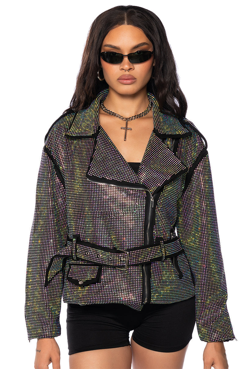 PARIS CRYSTAL WRAP MOTO JACKET