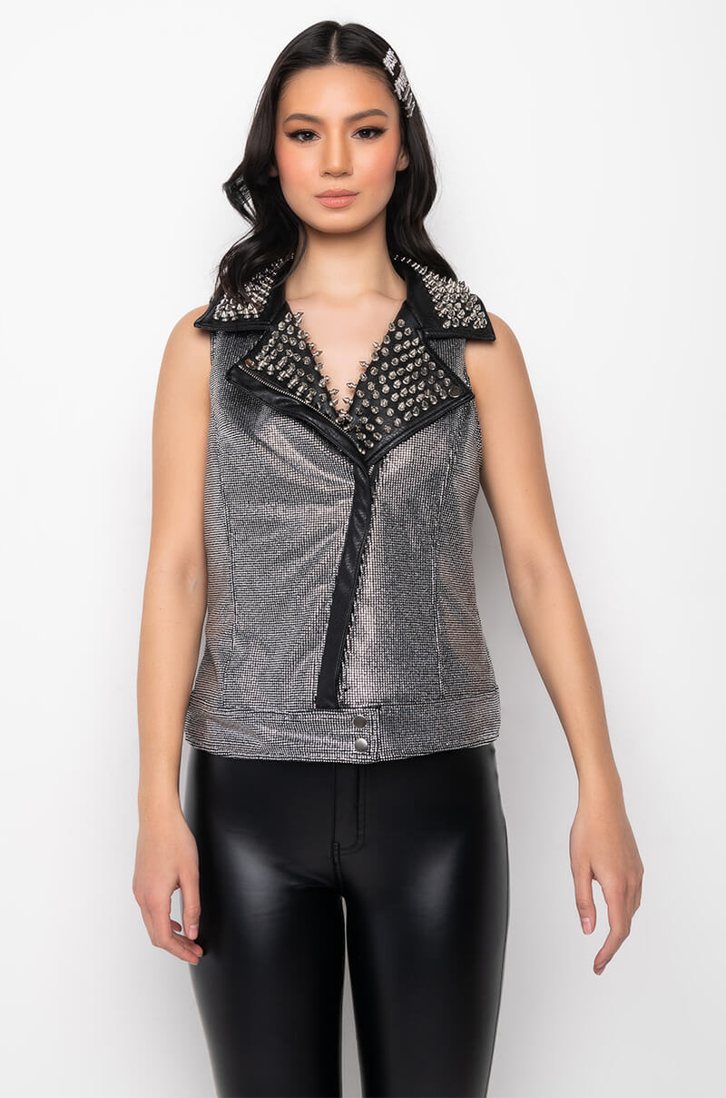 PARTY AND BULLSHIT STUDDED MOTO VEST