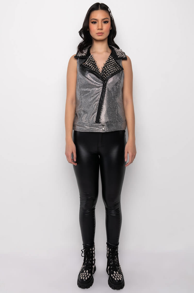 PARTY AND BULLSHIT STUDDED MOTO VEST