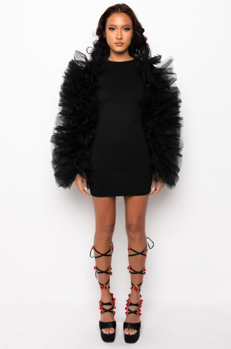 ON MY SHIT TULLE SLEEVE MINI DRESS