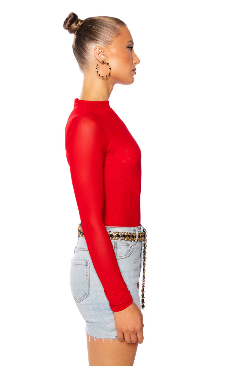 PAXTON SEXY DOUBLE MESH LONG SLEEVE BODYSUIT