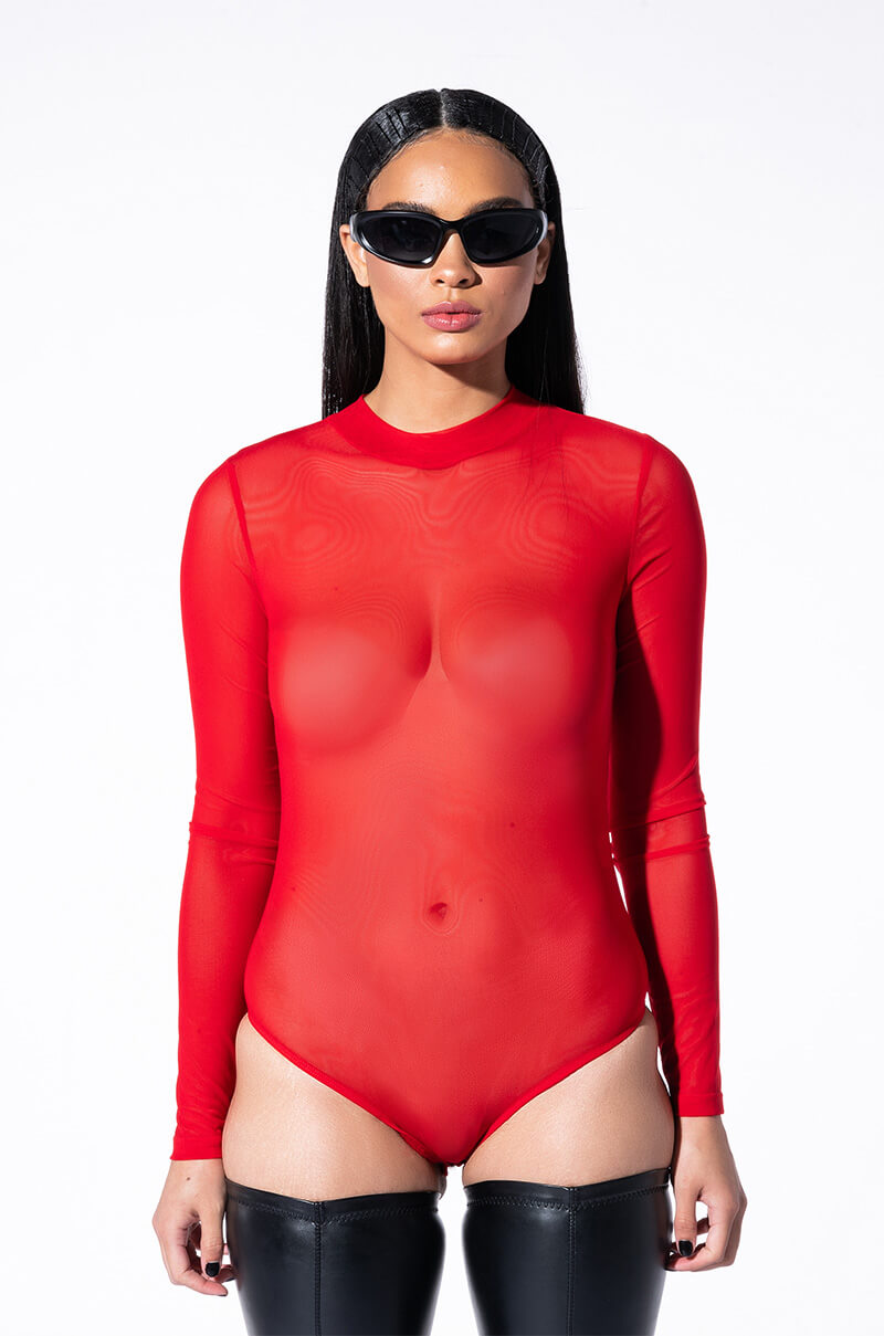 PAXTON SEXY MESH LONG SLEEVE BODYSUIT