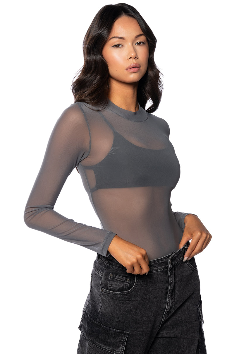 PAXTON SEXY SINGLE MESH LONG SLEEVE BODYSUIT