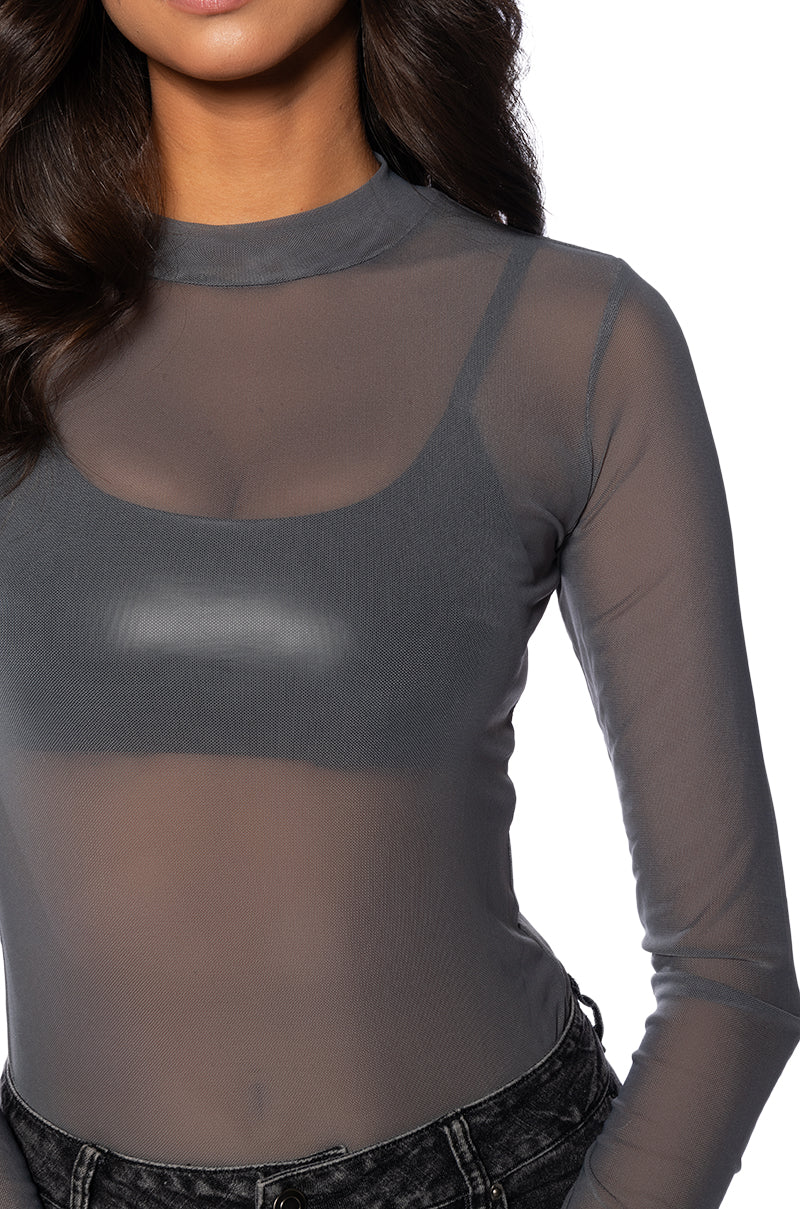 PAXTON SEXY SINGLE MESH LONG SLEEVE BODYSUIT