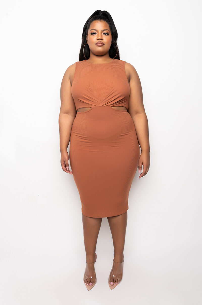 PLUS GOOD INTENTIONS MIDI DRESS WITH WAIST CUTOUTS