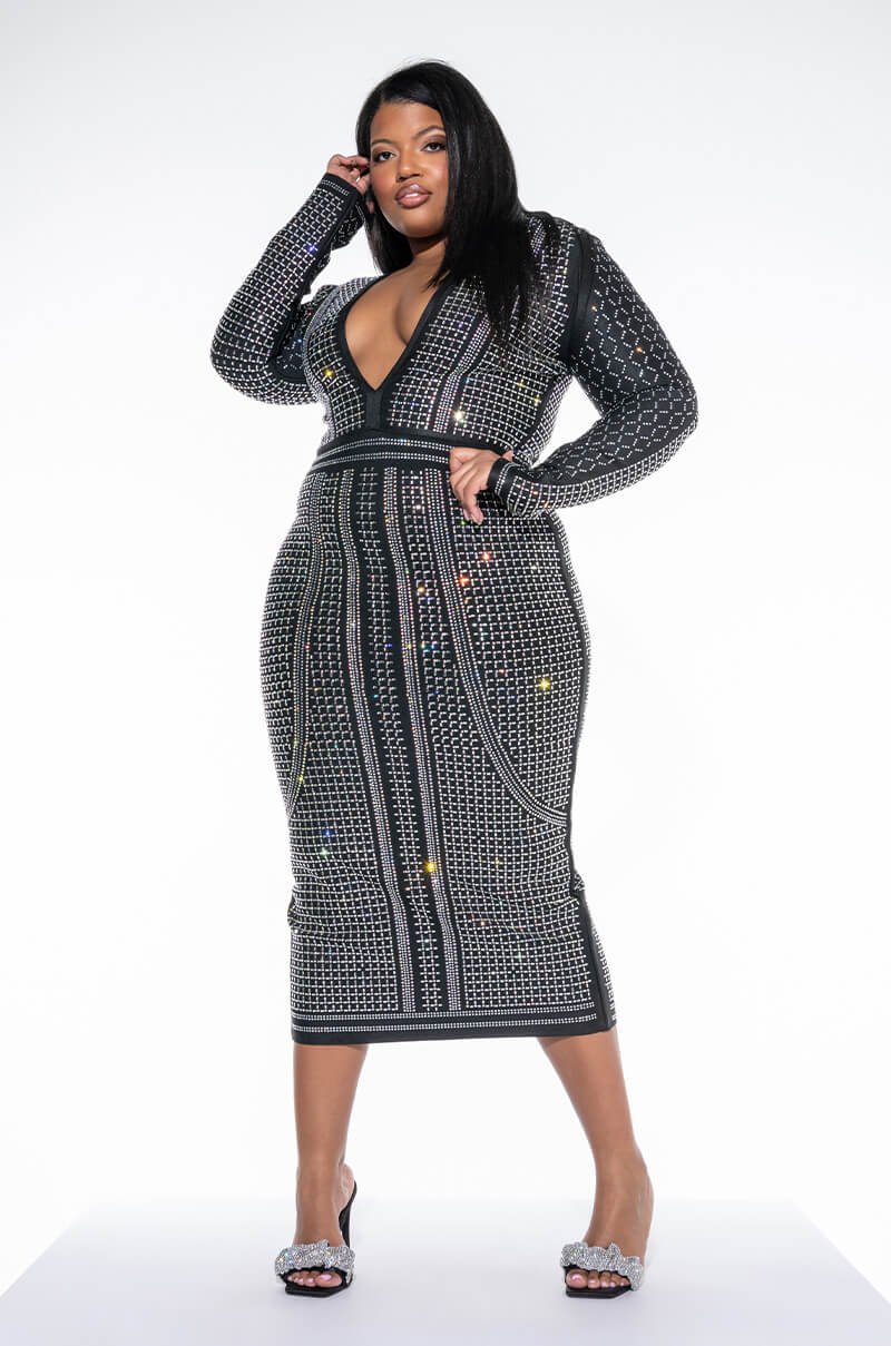 PLUS PART TIME LOVER FULL BEADED BANDAGE DRESS