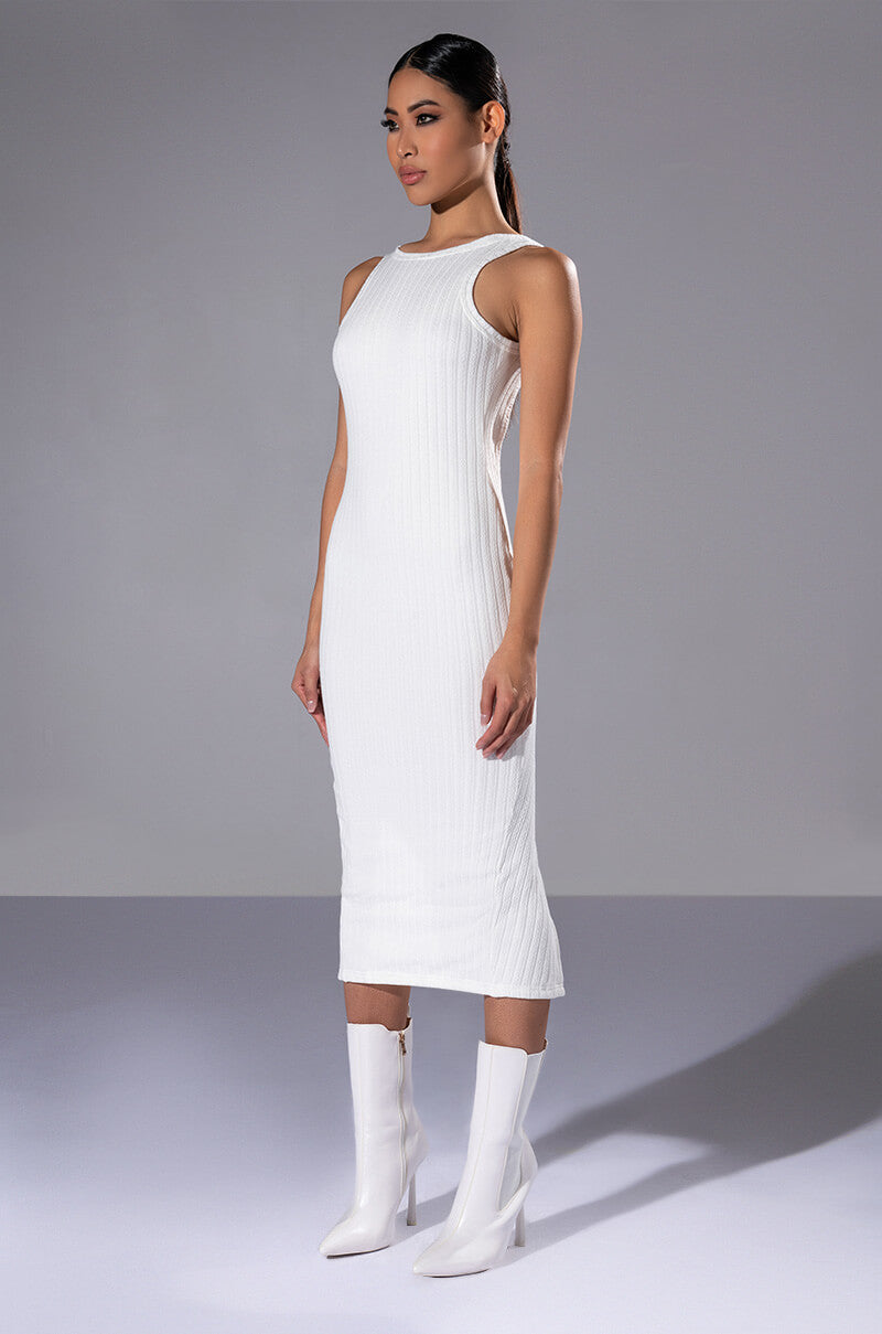 HAILEY SLEEVELESS HIGH NECK KNIT MIDI DRESS