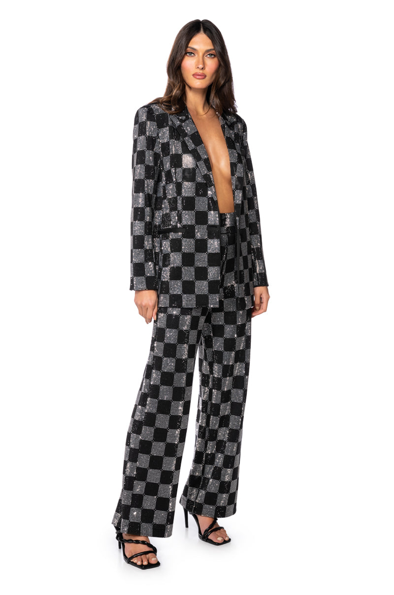 POP STAR CHECKERED RHINESTONE PANT
