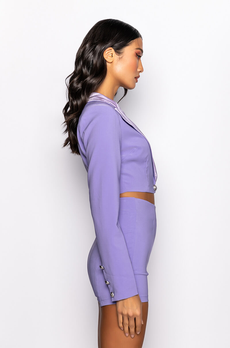 PRETTY THOUGHTS CROPPED BLAZER WITH SATIN LAPEL