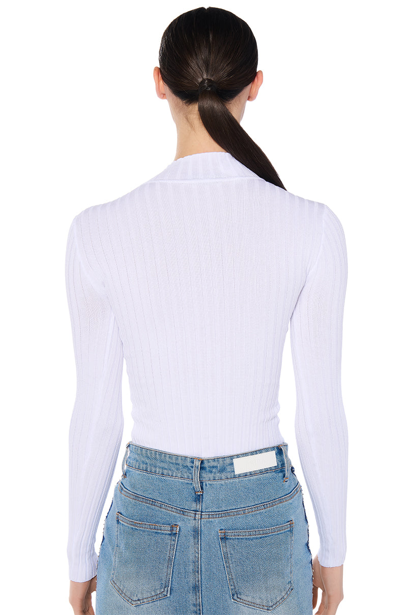 PRIME TIME LONG SLEEVE MOCK NECK SWEATER IN WHITE