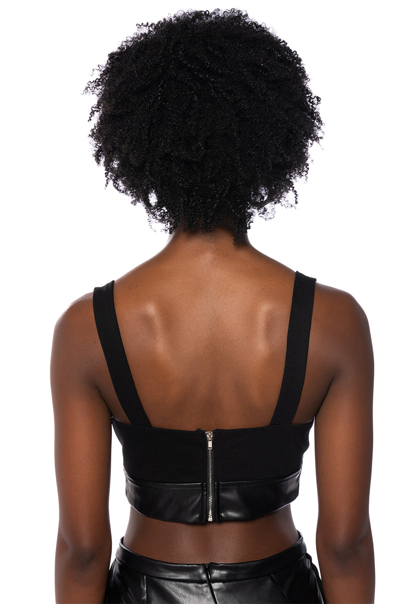 PRIYAH FAUX LEATHER CORSET TANK TOP
