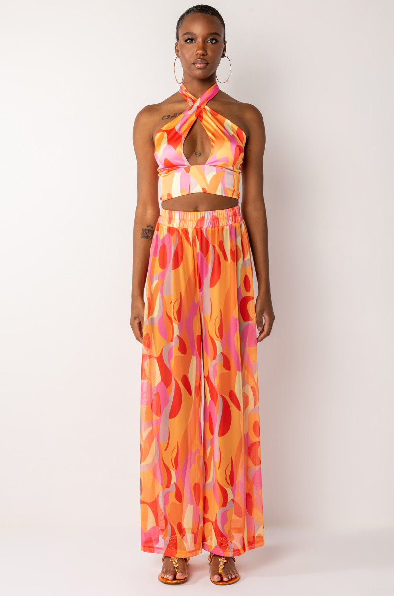 PSYCHEDELIC WIDE LEG MESH PANT