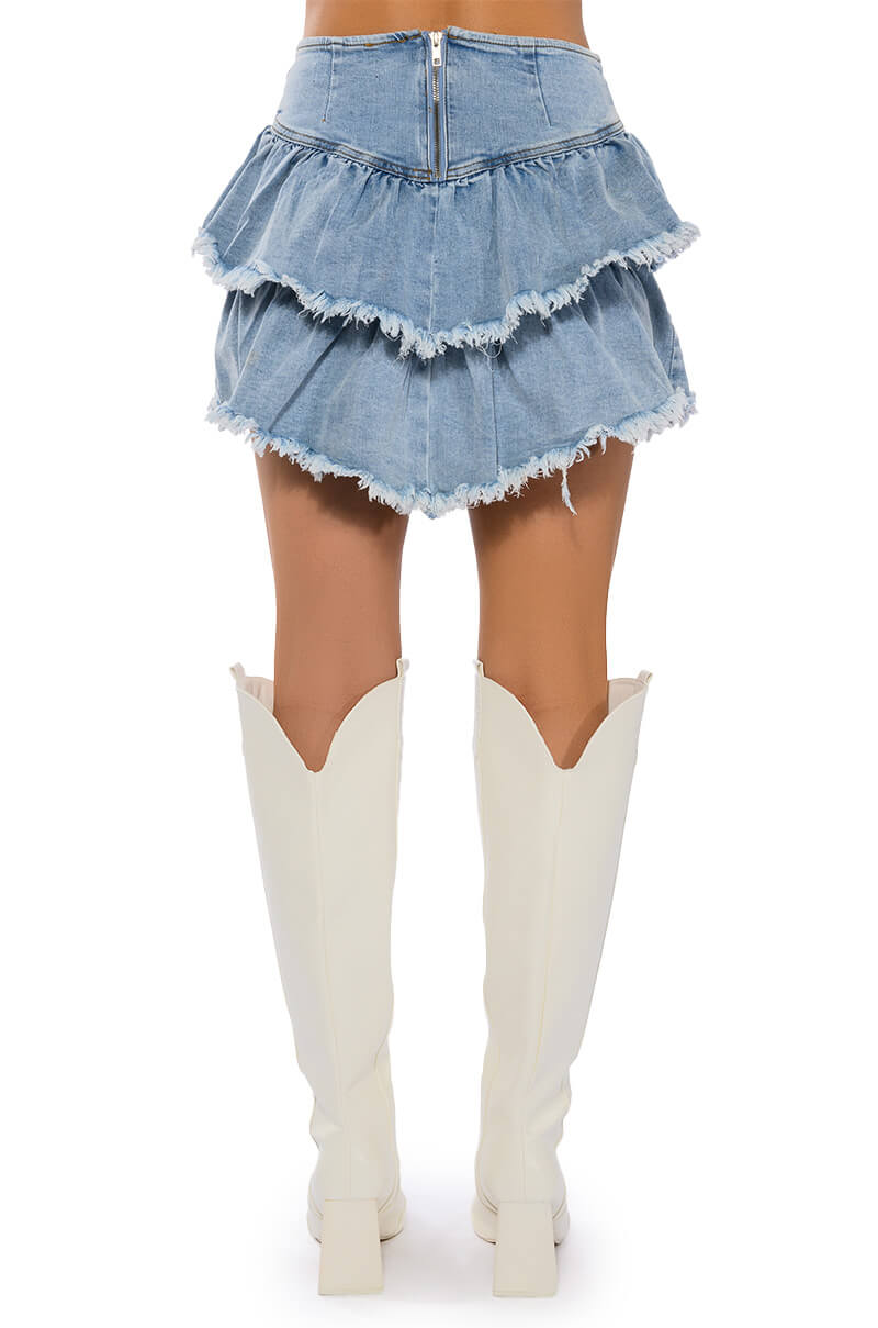 QUE BAILES CON MIGO DENIM LAYERED MINI SKIRT