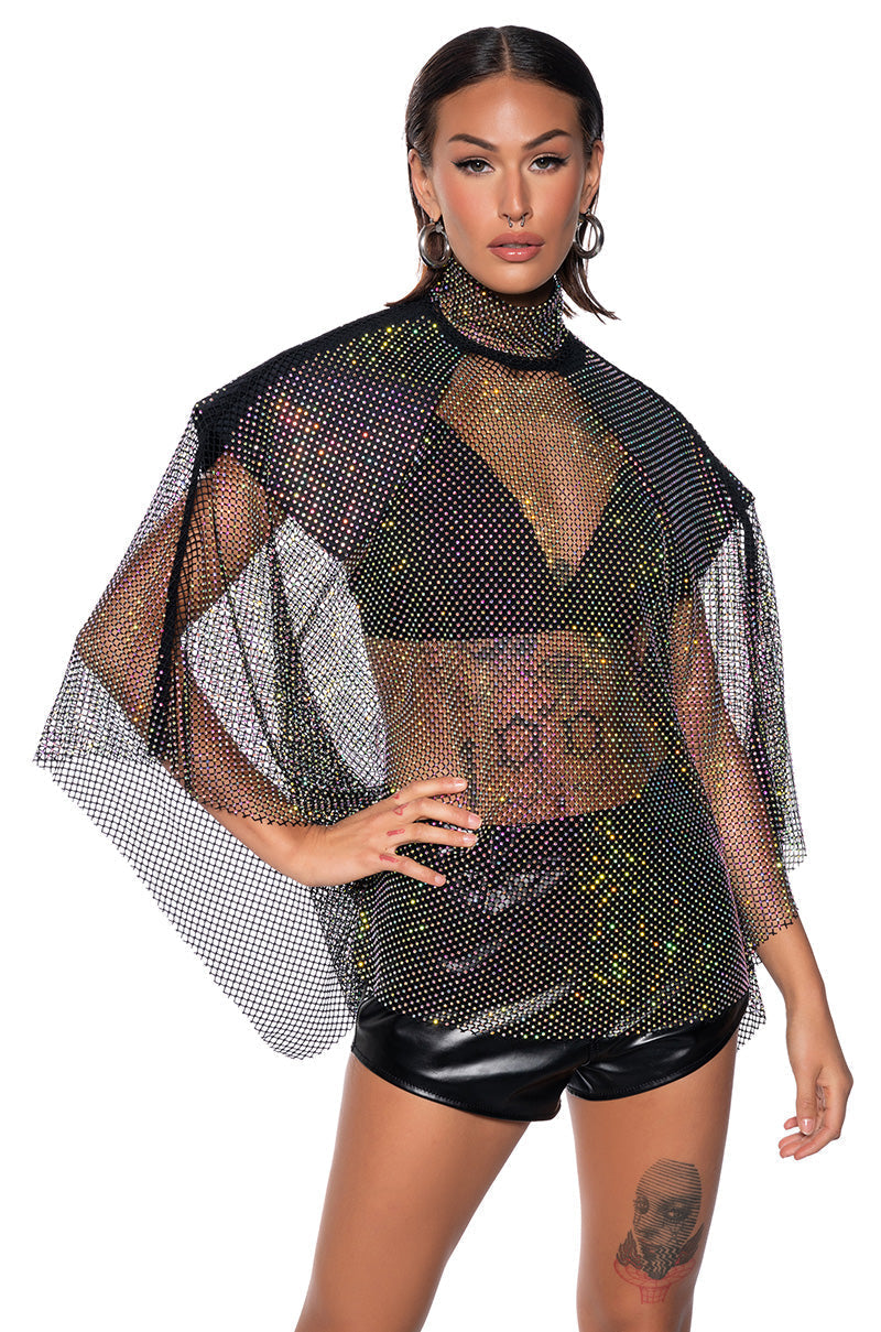 QUEEN OF THEM ALL EMBELLISHED MOCK NECK BLOUSE