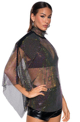 QUEEN OF THEM ALL EMBELLISHED MOCK NECK BLOUSE