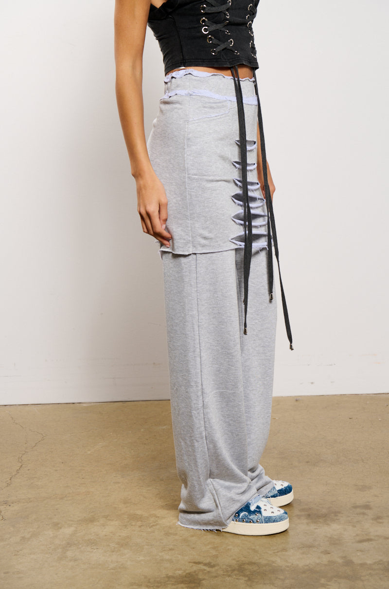 RAIN LAYERED SHREDDED SKIRT OVERLAY SWEATPANT