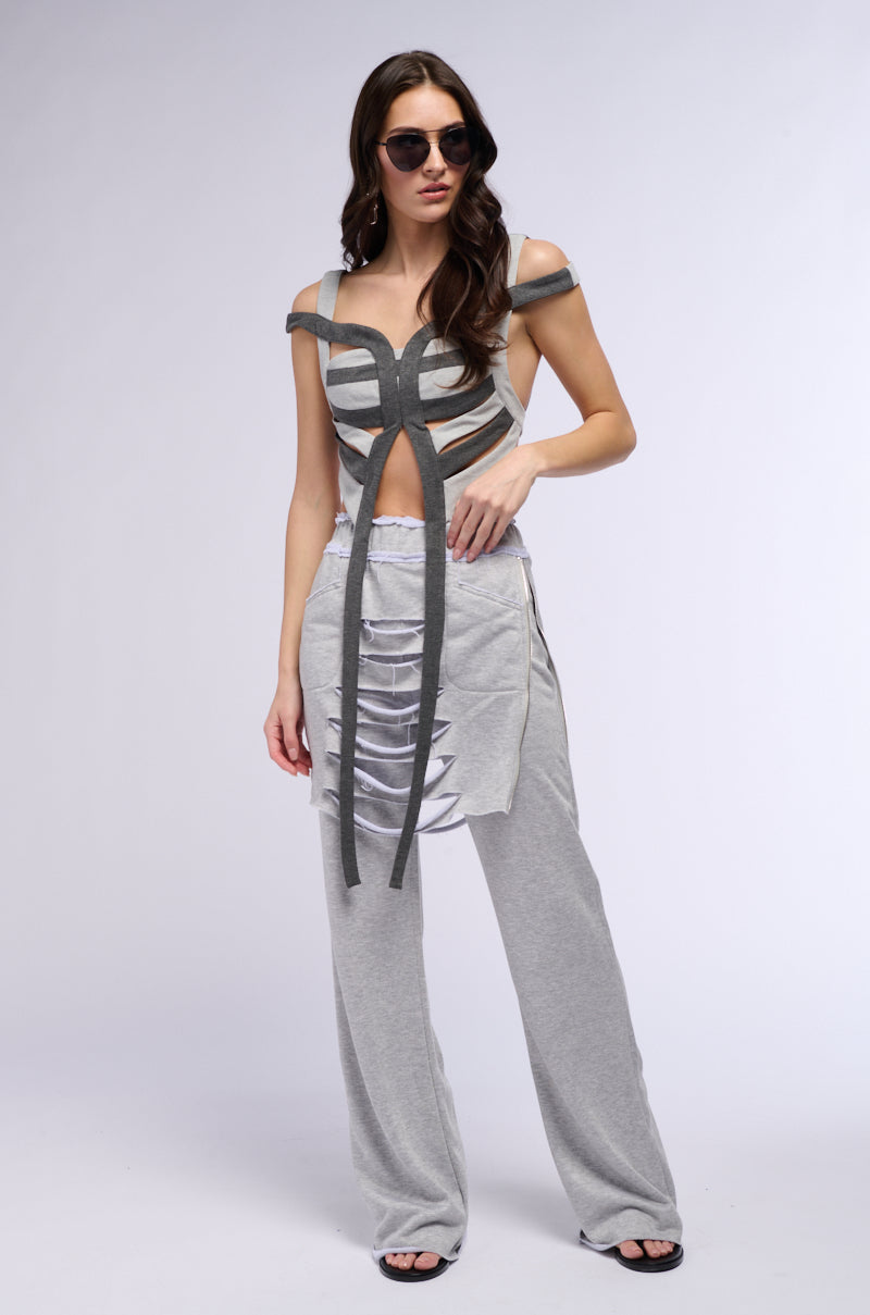 RAIN LAYERED SHREDDED SKIRT OVERLAY SWEATPANT