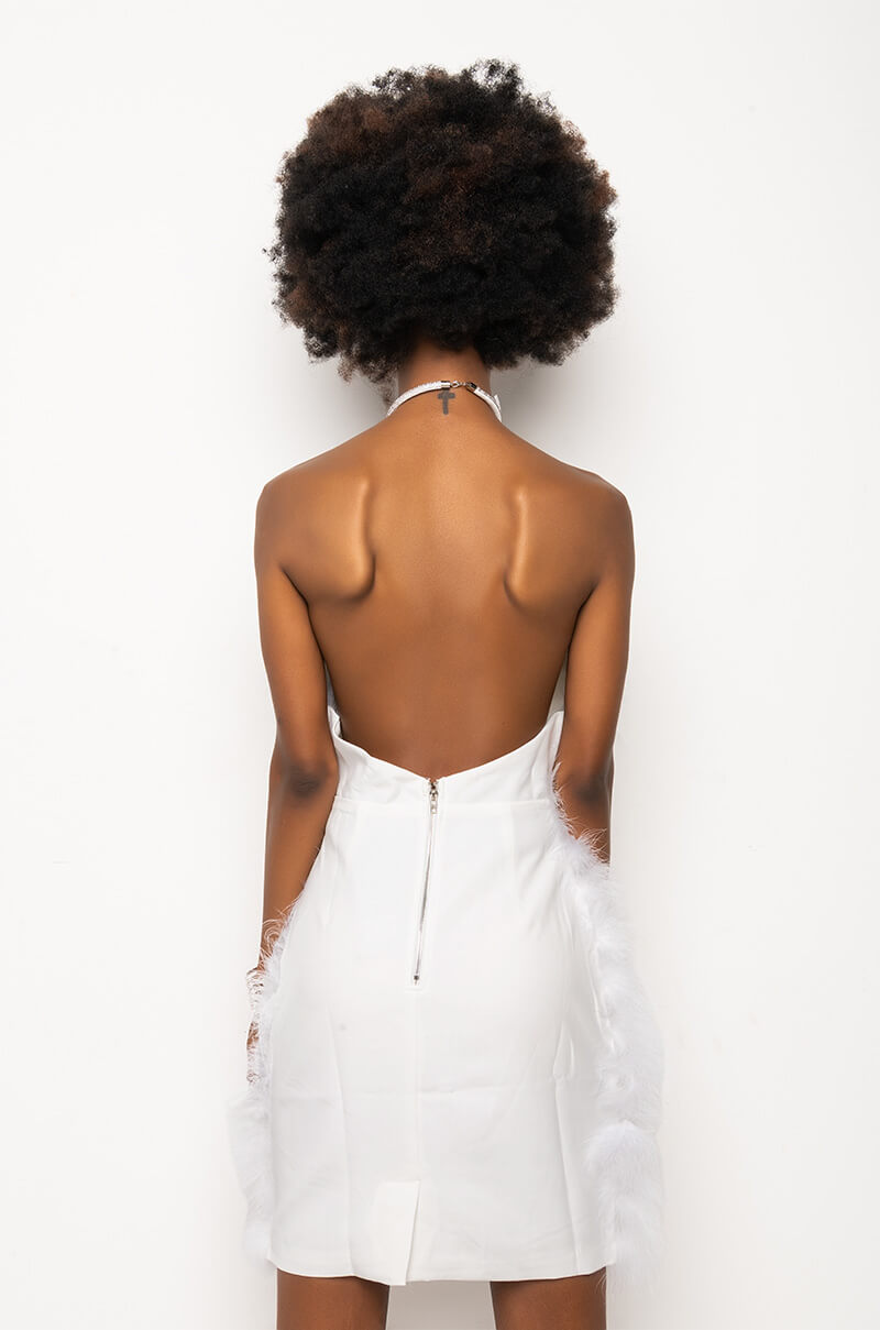 REAL LIFE MUSE MINI FAUX FEATHERS DRESS
