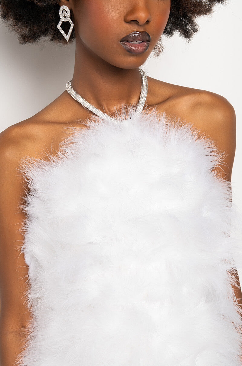 REAL LIFE MUSE MINI FAUX FEATHERS DRESS