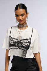 RHINESTONE EMBELLISHED BODY HEAT CROPPED TEE