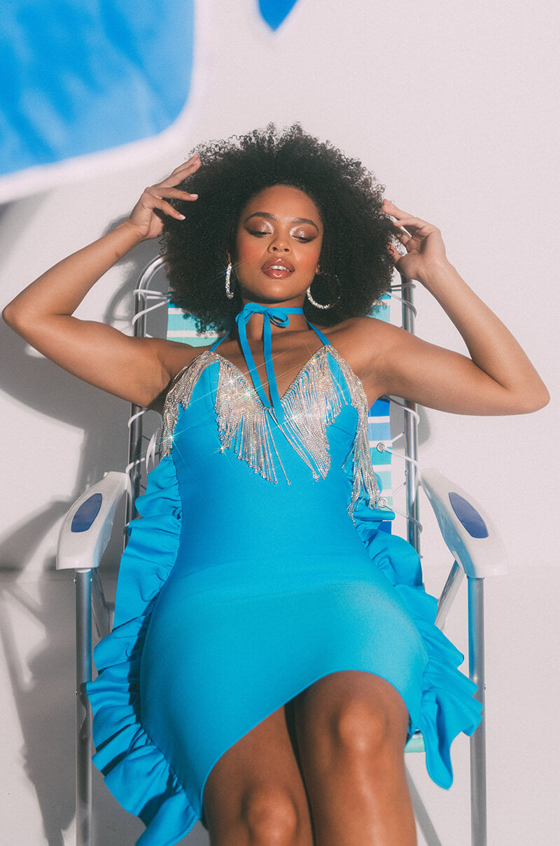 RICHES ON RICHES RHINESTONE DETAIL MIDI DRESS